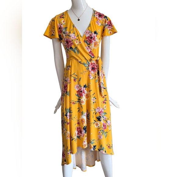 BCX Yellow Floral High Low Dress - Picture 1 of 2